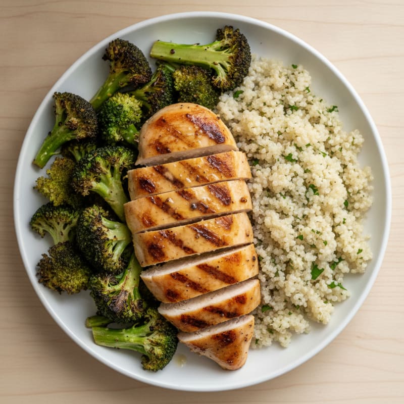 Grilled Chicken Breast with Roasted Broccoli and Quinoa