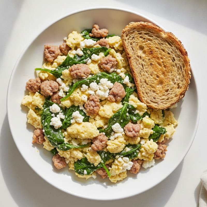 Egg White and Turkey Sausage Scramble with Spinach and Feta