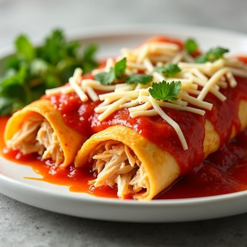 Baked Shredded Chicken Enchiladas with Zesty Red Sauce