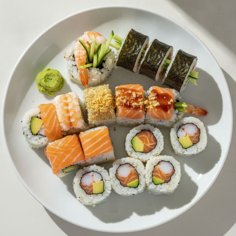 Assorted Fresh Sushi Rolls with Wasabi