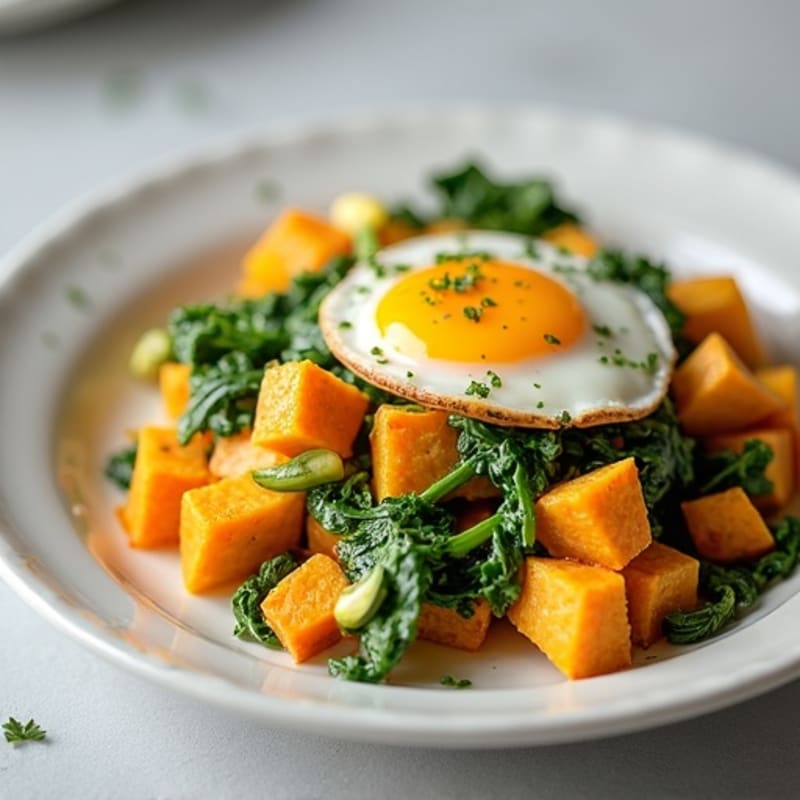 Cottage Cheese Scramble with Spinach and Roasted Sweet Potato