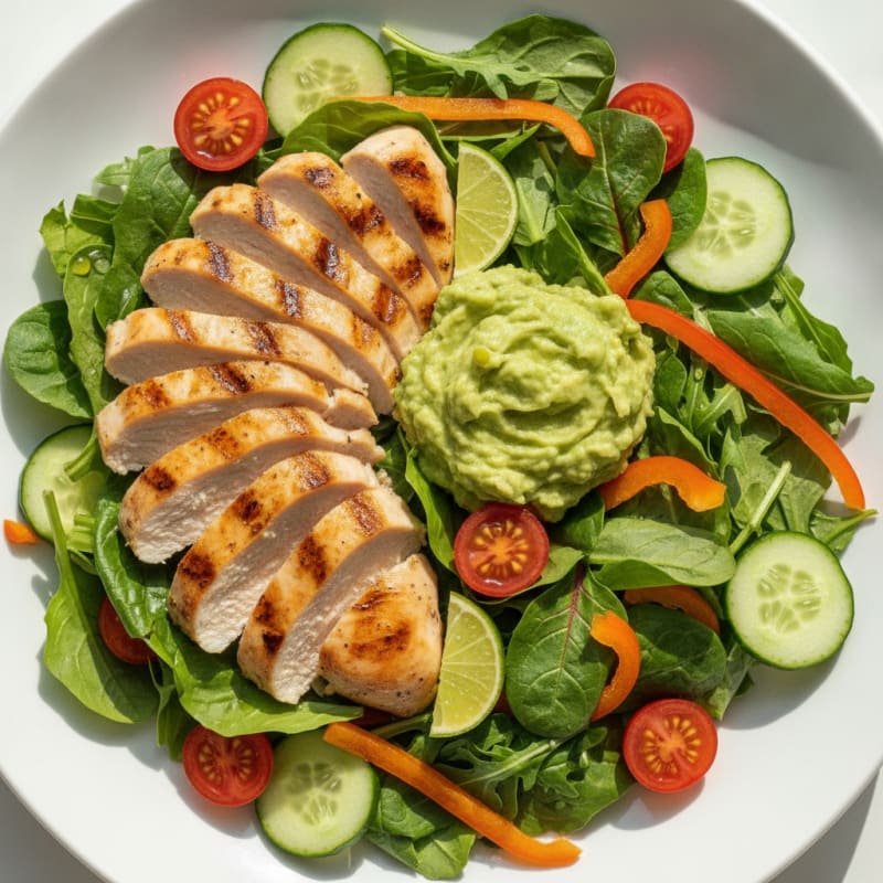 Grilled Chicken Salad with Creamy Avocado and Crisp Vegetables