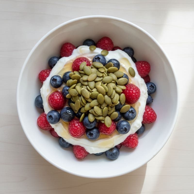 Creamy Greek Yogurt Parfait with Mixed Berries and Pumpkin Seeds
