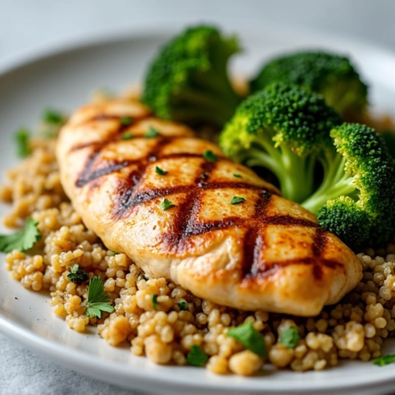 Grilled Chicken Breast with Quinoa and Roasted Broccoli