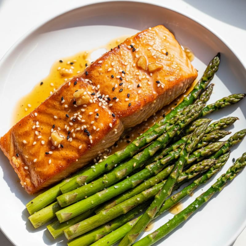 Golden Teriyaki Glazed Salmon with Roasted Asparagus