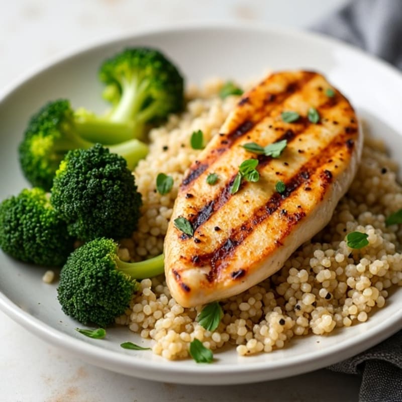 Grilled Chicken Breast with Quinoa and Roasted Broccoli