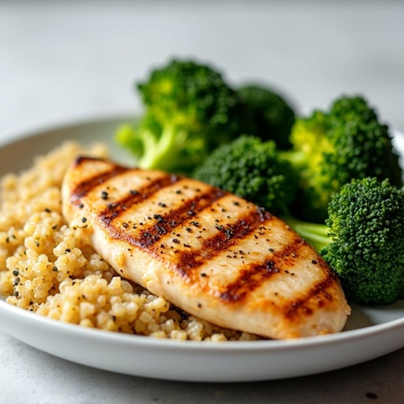 Grilled Chicken Breast with Quinoa and Roasted Broccoli