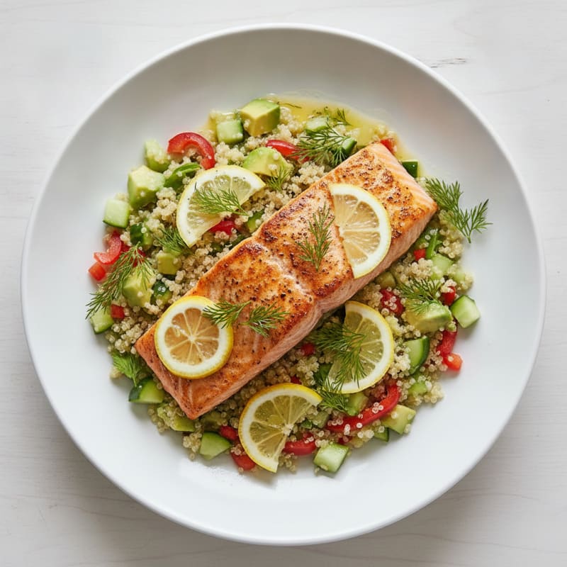 Seared Lemon-Dill Salmon with Crunchy Quinoa Salad