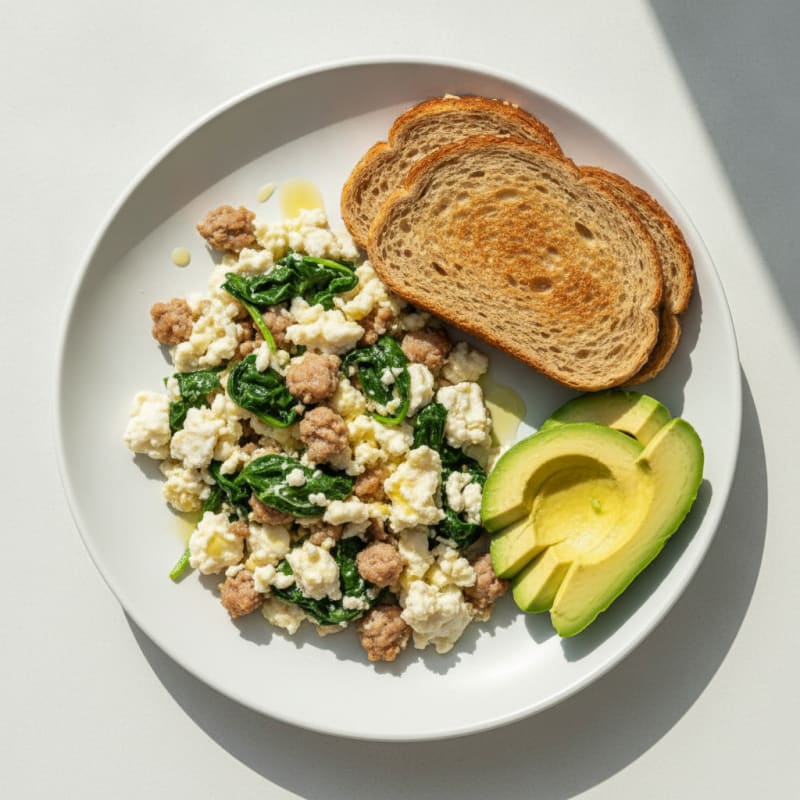 Egg White and Turkey Sausage Scramble with Spinach
