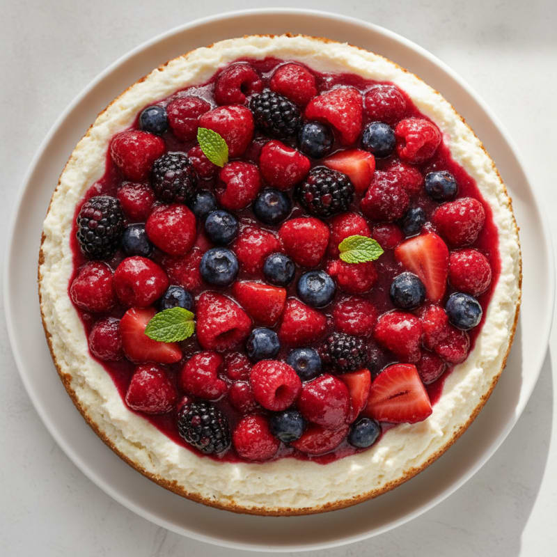 Greek Yogurt Protein Cheesecake with Mixed Berries