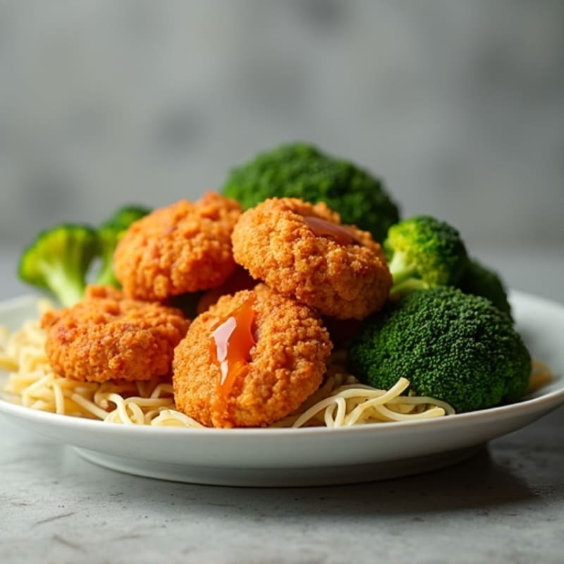 Crispy Chicken Bites with Sweet and Spicy Glaze and Roasted Broccoli