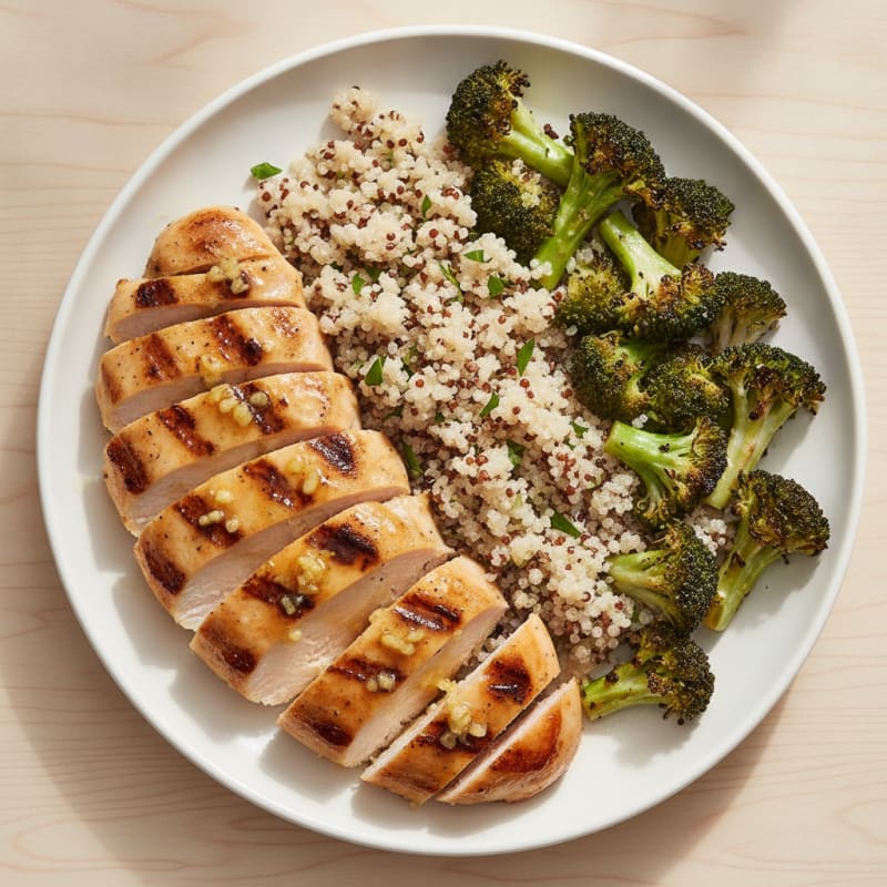 Grilled Chicken Breast with Quinoa and Roasted Broccoli