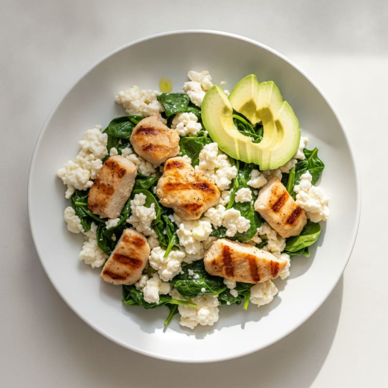 Egg White Scramble with Grilled Chicken and Spinach