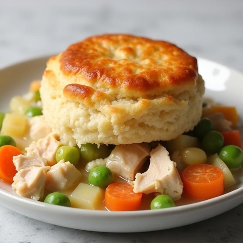 Chicken and Vegetable Pot Pie with Fluffy Biscuit Topping