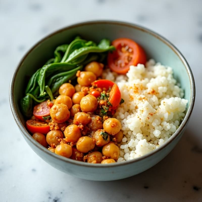 Chickpea Vegetable Curry with Steamed Cauliflower Rice