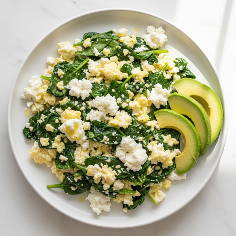 Egg White Spinach Scramble with Cottage Cheese