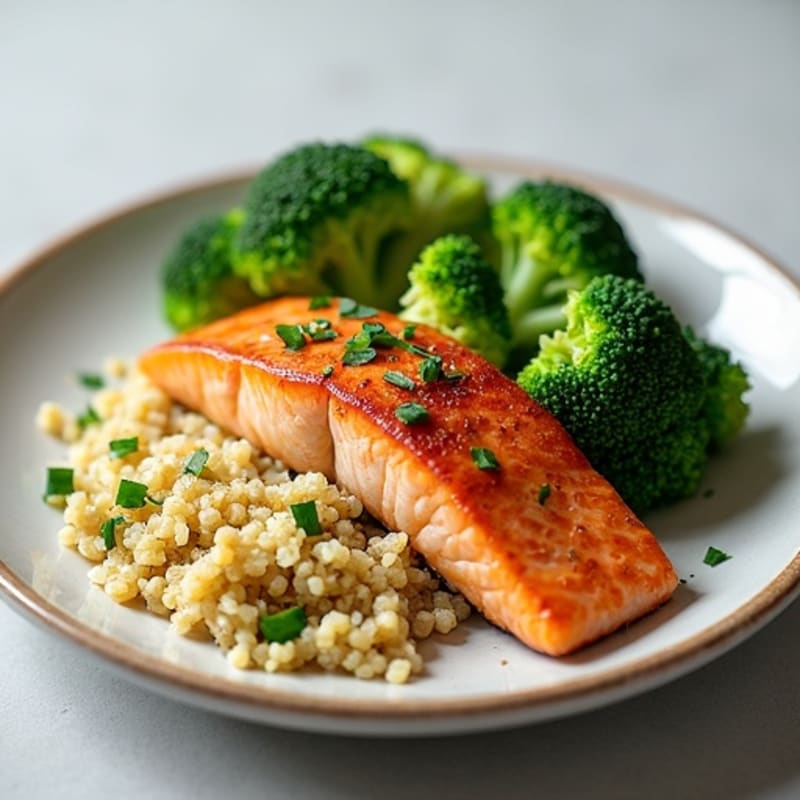 Seared Salmon with Steamed Broccoli and Quinoa