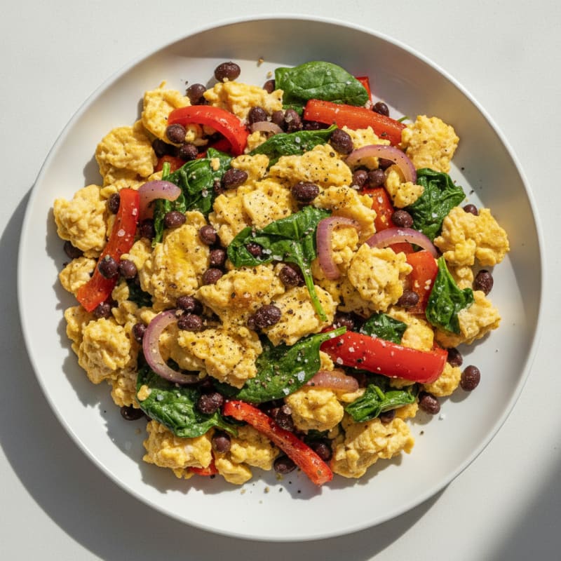 Hearty Scrambled Eggs with Roasted Vegetables