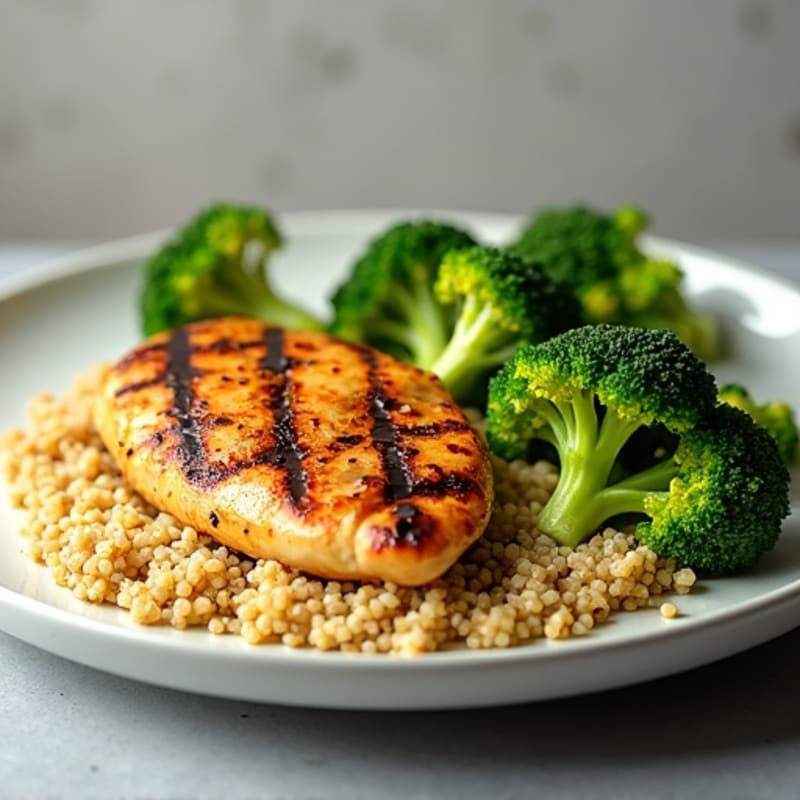 Grilled Chicken Breast with Quinoa and Roasted Broccoli