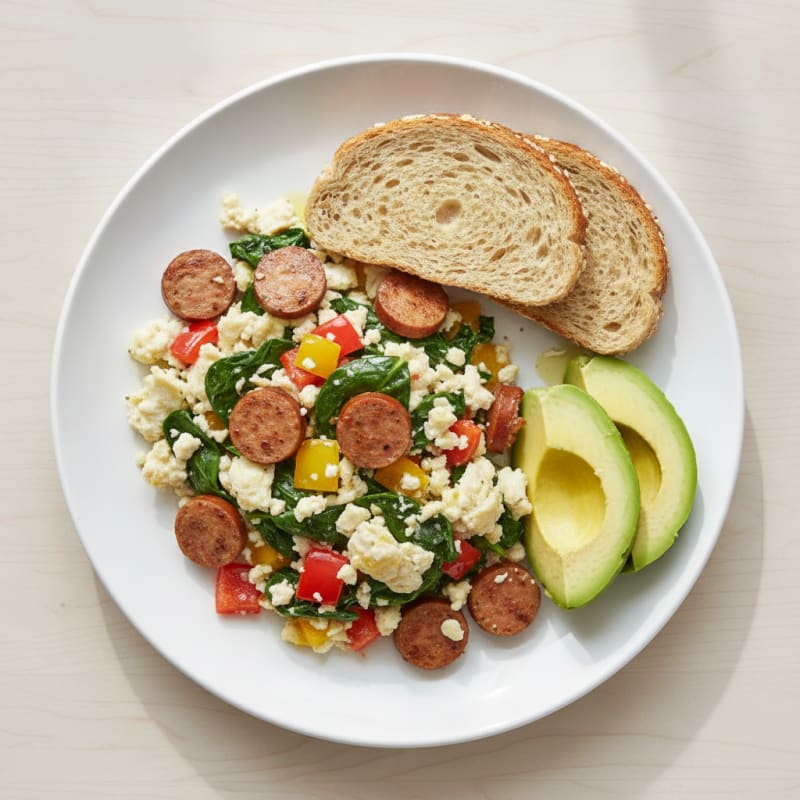 Egg White Vegetable Scramble with Turkey Sausage
