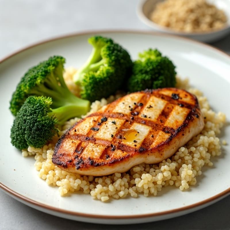 Grilled Chicken Breast with Quinoa and Roasted Broccoli