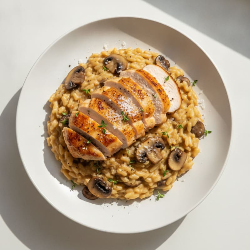 Creamy Mushroom Risotto with Parmesan and Seared Chicken