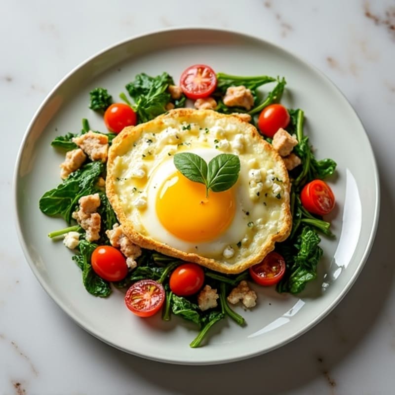 Egg White and Turkey Spinach Scramble with Roasted Tomatoes