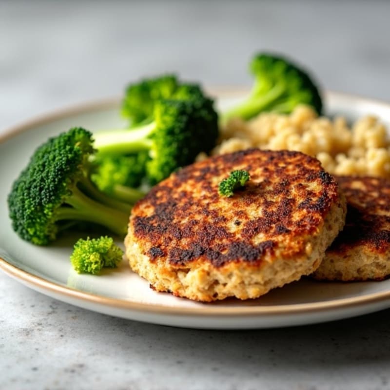 Seared Turkey Patties with Steamed Broccoli and Quinoa