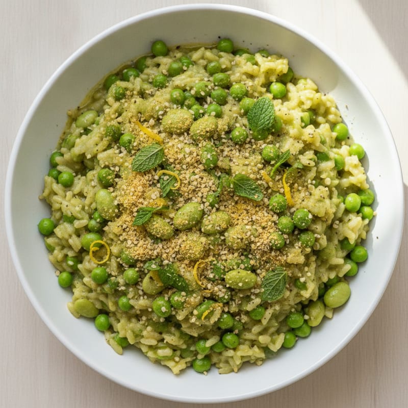 High-Protein Vegan Sweet Pea and Mint Risotto