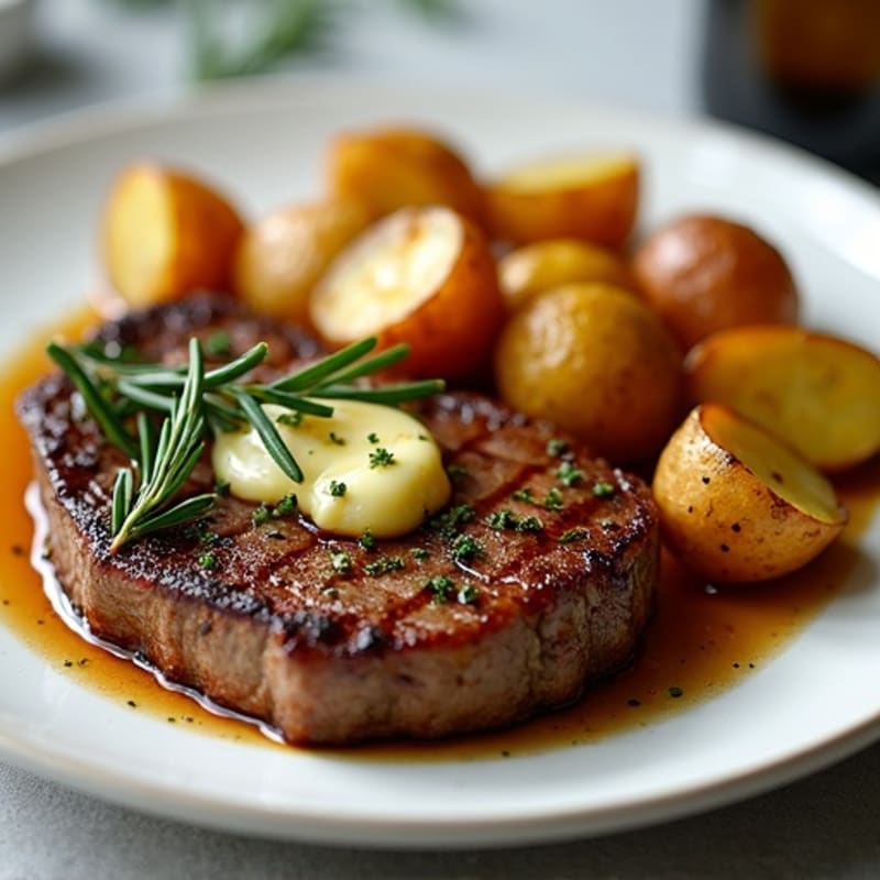 Herb-Garlic Butter Seared Steak with Roasted Baby Potatoes