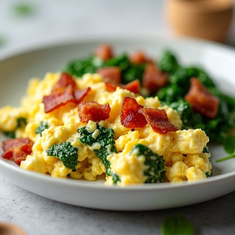 Cottage Cheese Scramble with Spinach and Turkey Bacon