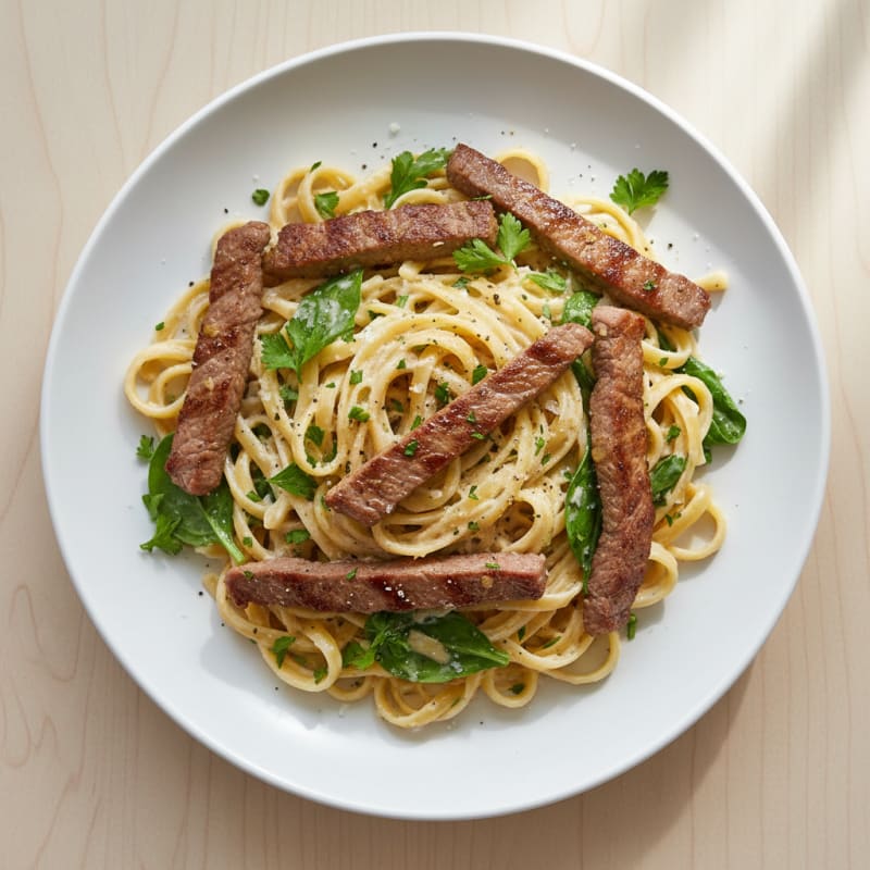 Creamy Garlic Steak Fettuccine