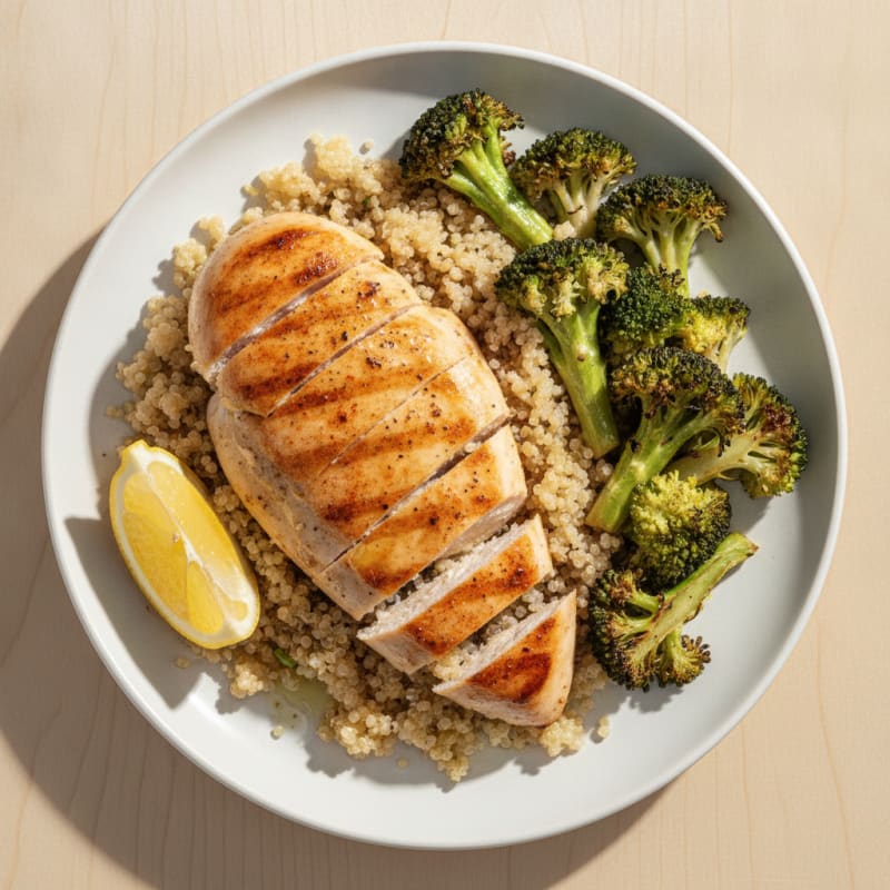 Grilled Chicken Breast with Quinoa and Roasted Broccoli