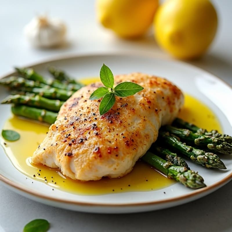 Lemon Garlic Pan-Seared Chicken with Roasted Asparagus