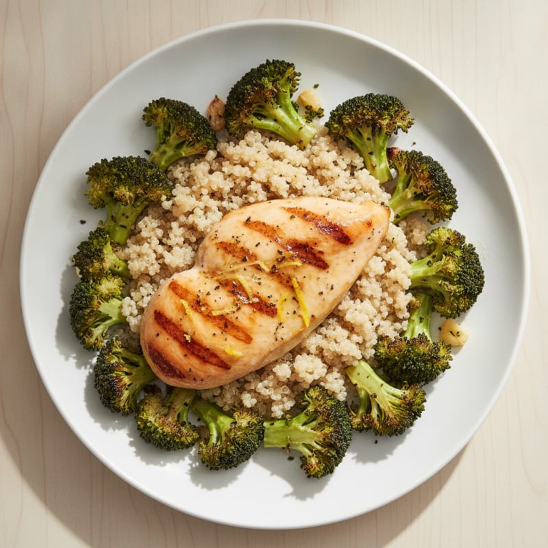 Grilled Chicken Breast with Quinoa and Roasted Broccoli