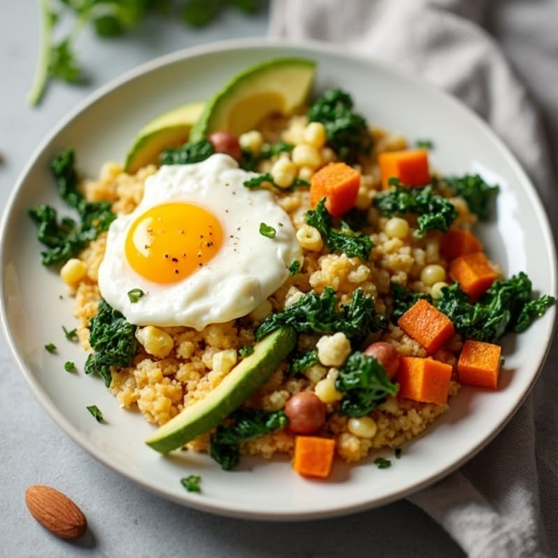 Cottage Cheese Scramble with Spinach and Roasted Sweet Potato