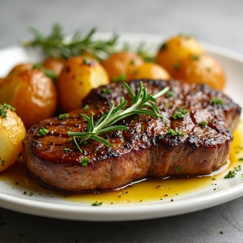 Garlic Herb Pan-Seared Steak with Crispy Roasted Potatoes
