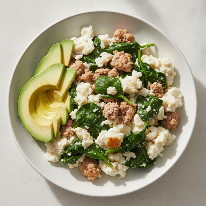 Egg White and Turkey Sausage Scramble with Spinach