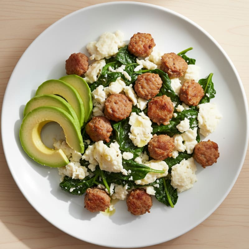 Egg White and Spinach Scramble with Turkey Sausage