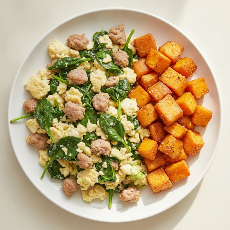 Egg White and Turkey Sausage Scramble with Spinach