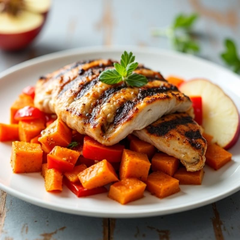 Grilled Chicken and Sweet Potato Hash with Crisp Apples