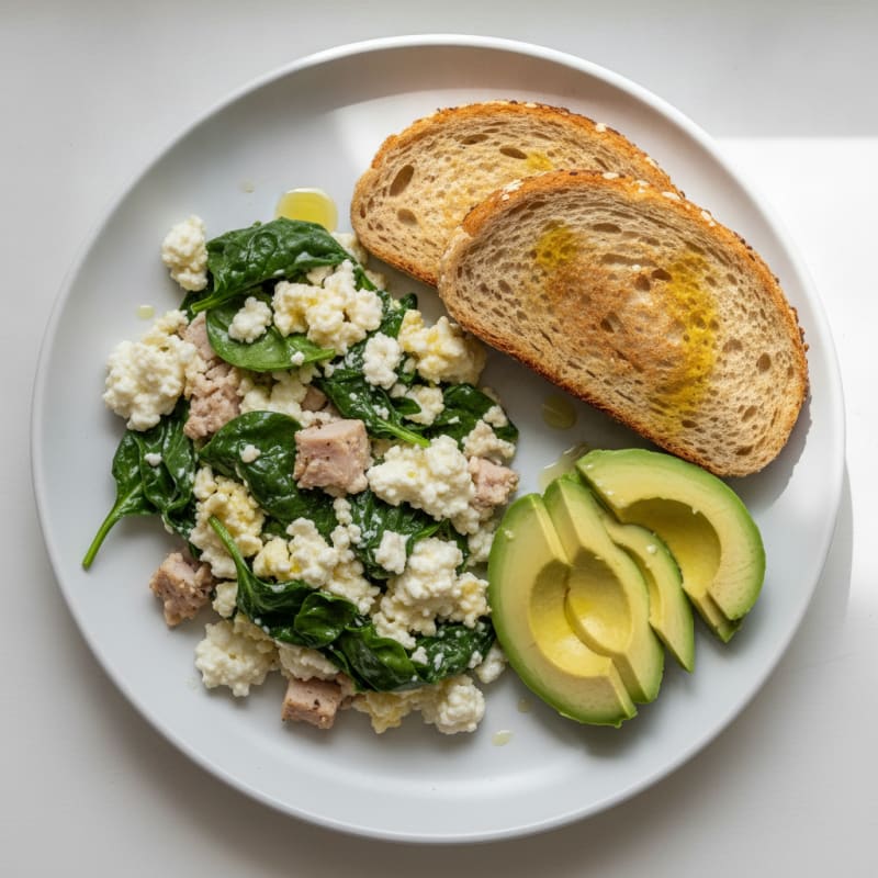 Cottage Cheese and Egg White Scramble with Spinach and Roasted Turkey