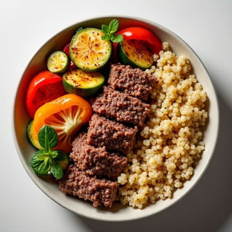 Lean Ground Beef and Roasted Vegetable Bowl