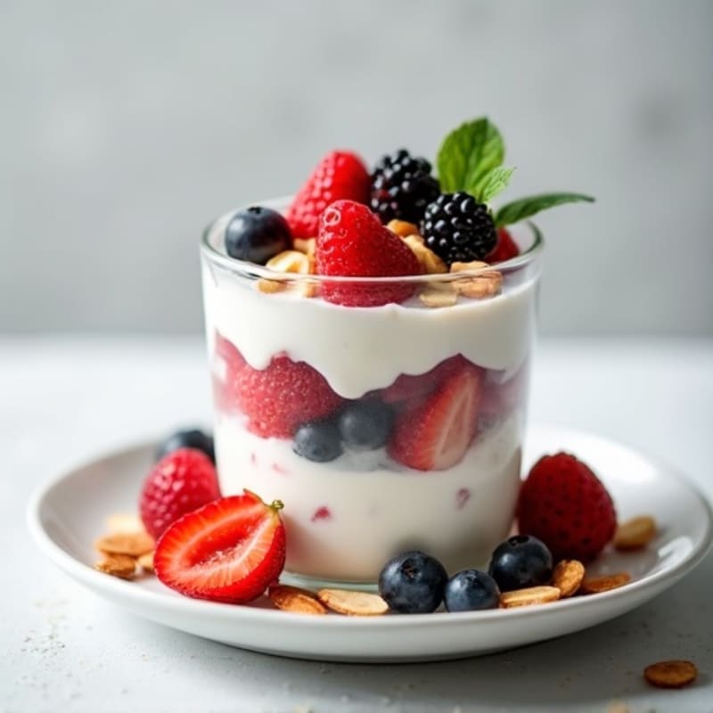 Greek Yogurt Protein Parfait with Mixed Berries and Almonds