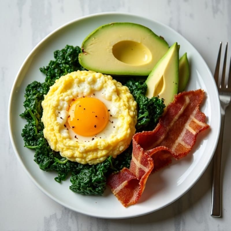 Scrambled Egg Whites with Sautéed Spinach and Turkey Bacon