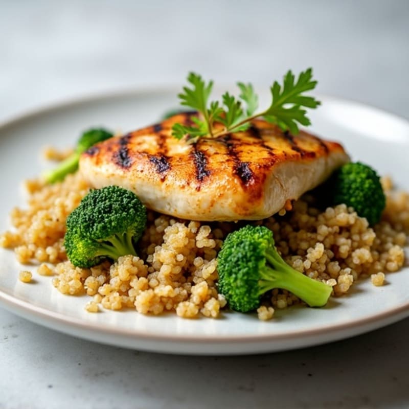 Grilled Chicken Breast with Quinoa and Roasted Broccoli