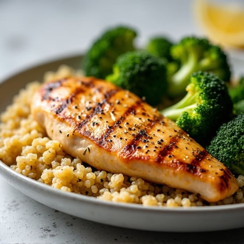 Grilled Chicken Breast with Quinoa and Roasted Broccoli