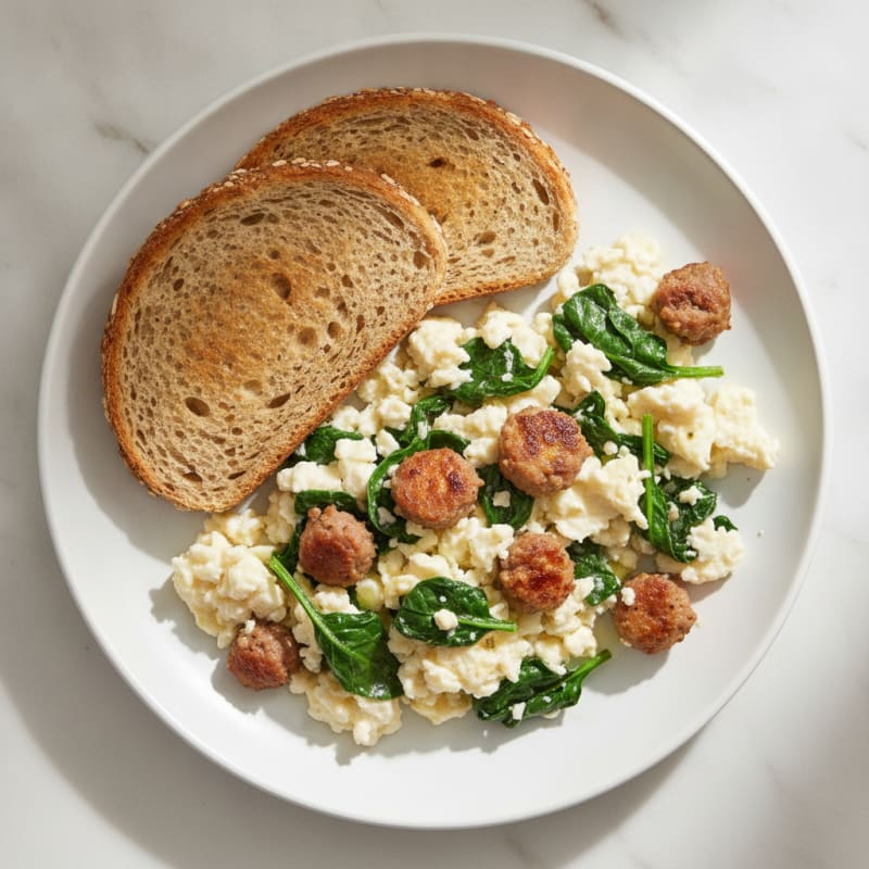 Egg White and Spinach Scramble with Turkey Sausage