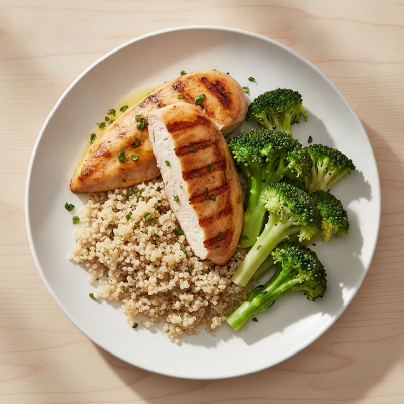 Grilled Chicken Breast with Quinoa and Steamed Broccoli