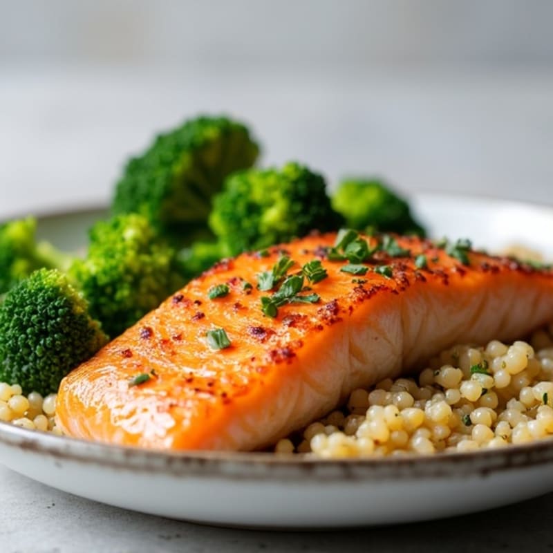 Seared Salmon with Roasted Broccoli and Quinoa